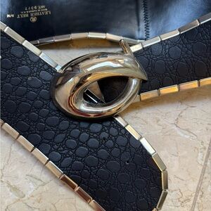 Vintage NEW Black Leather Belt with Silver Buckle